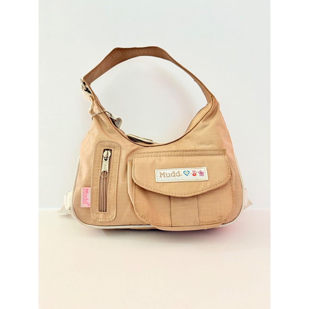 Mudd Vintage Y2K Tan Ripstop Nylon Shoulder Bag Small Hobo Cargo Pockets